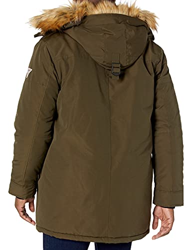 GUESS Men's Heavyweight Hooded Parka Jacket with Removable Faux Fur Trim, Olive, Small