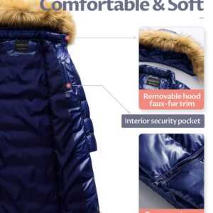 CREATMO US Women's Long Puffer Bubble Coat Hooded Jacket Shiny Puffer Plus Size Coat Navy 3XL