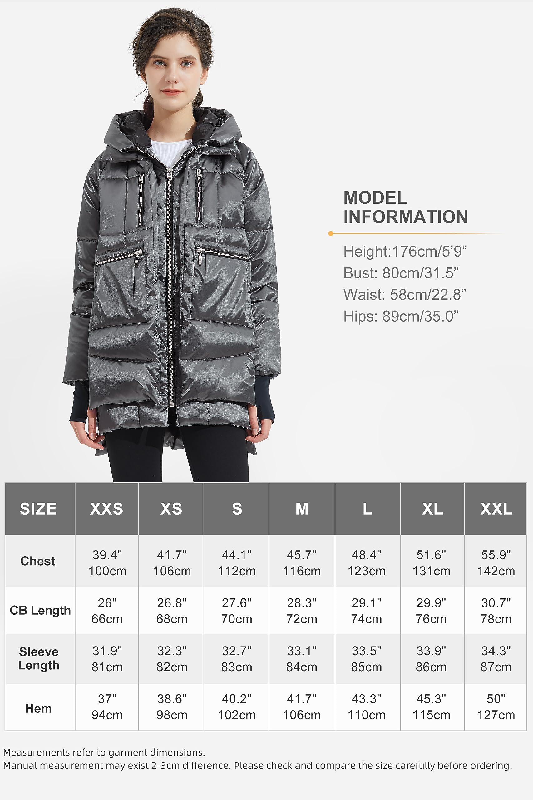 Orolay Women's Thickened Down Jacket Hooded Darkgray M