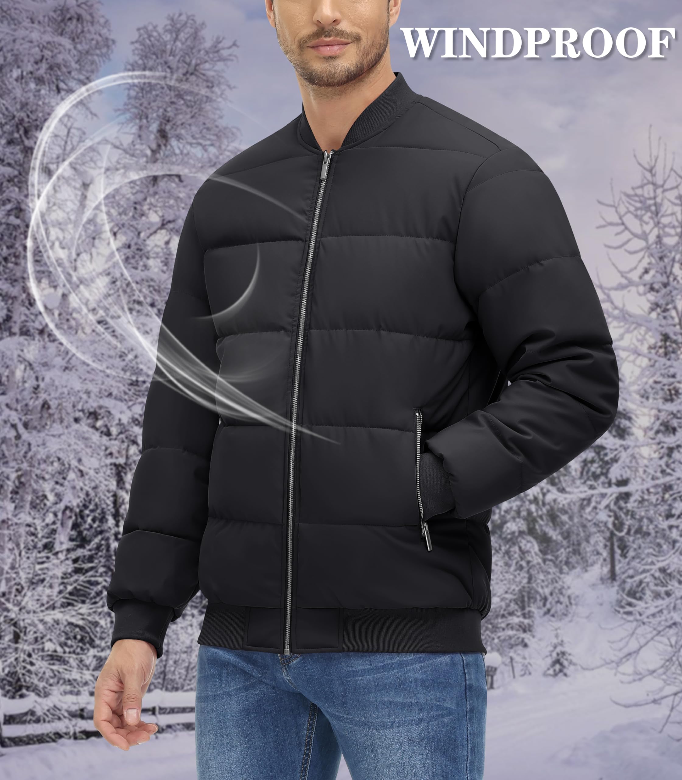 MAGNIVIT Mens Winter Jackets Light Weight Jacket Athletic Jacket Winter Coats Work Jackets Black Bomber Jacket Windbreaker Jacket