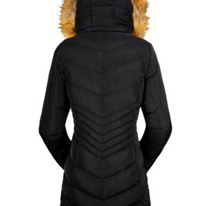 Szory Women's Down Jacket Winter Long Puffer Parka Coat with Removable Fur Hood (Black,Medium)