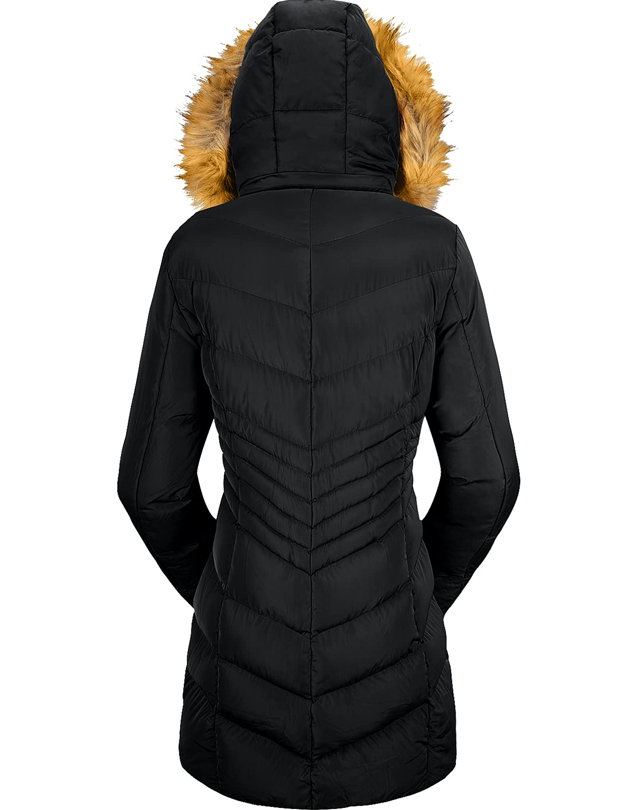 Szory Women's Down Jacket Winter Long Puffer Parka Coat with Removable Fur Hood (Black,Medium)