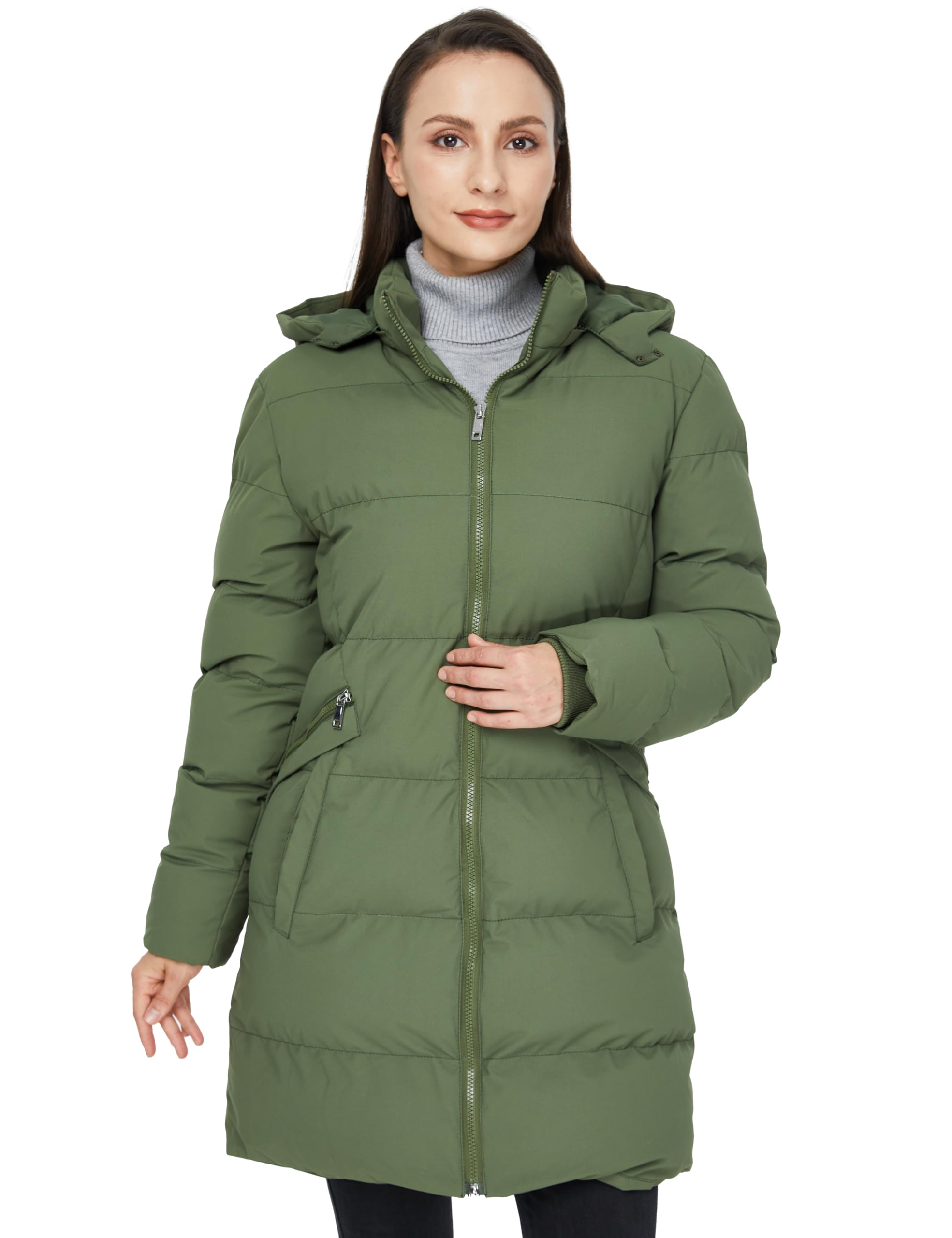 WenVen Women's Winter Long Parka Coat Thicken Outwear Puffer Full-Zip Jacket (Army green,L)