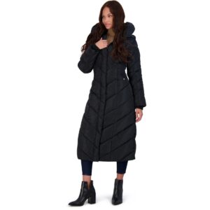 steve madden womens long chevron maxi puffer down alternative outerwear coats, black, large us