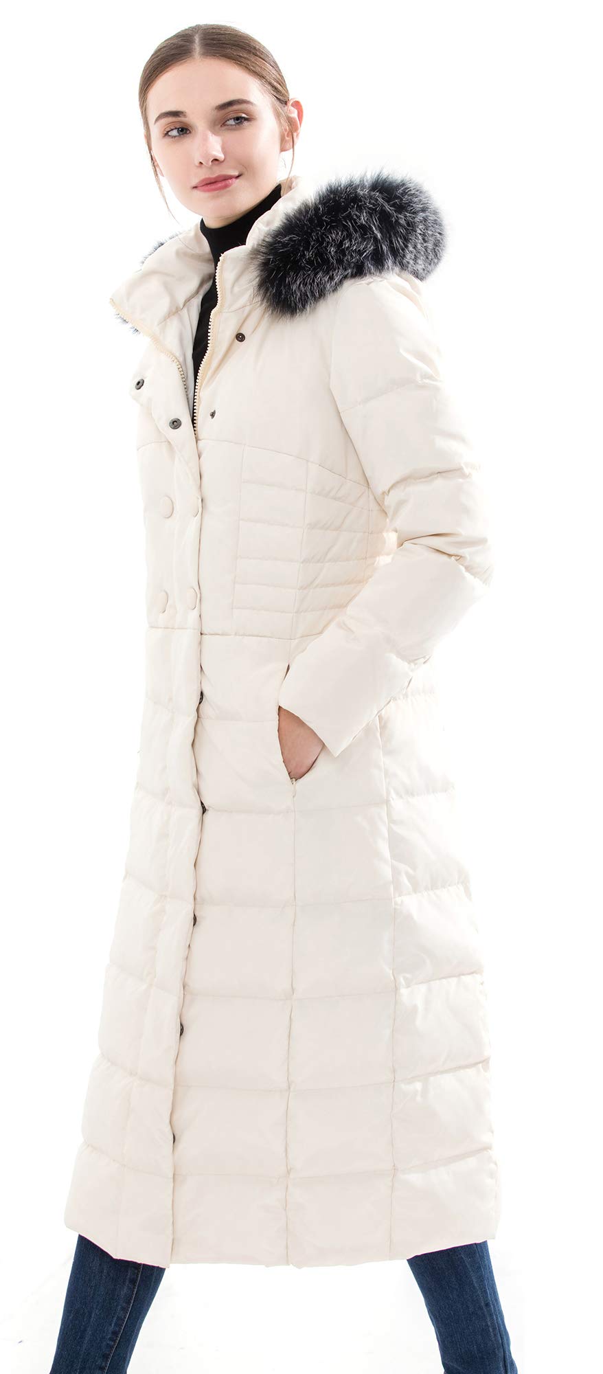 Obosoyo Women's Hooded Thickened Long Down Jacket Maxi Down Parka Puffer Coat (White, S)