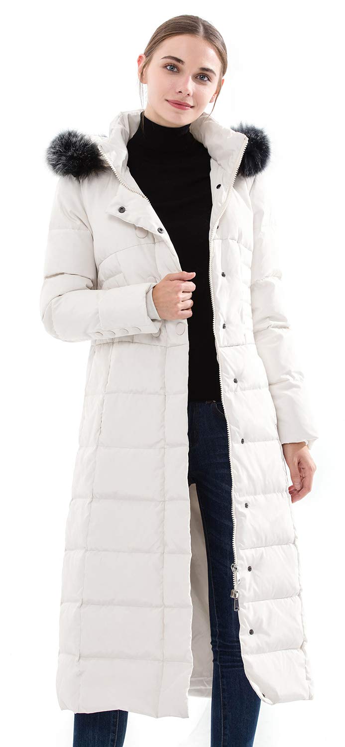 Obosoyo Women's Hooded Thickened Long Down Jacket Maxi Down Parka Puffer Coat (White, S)