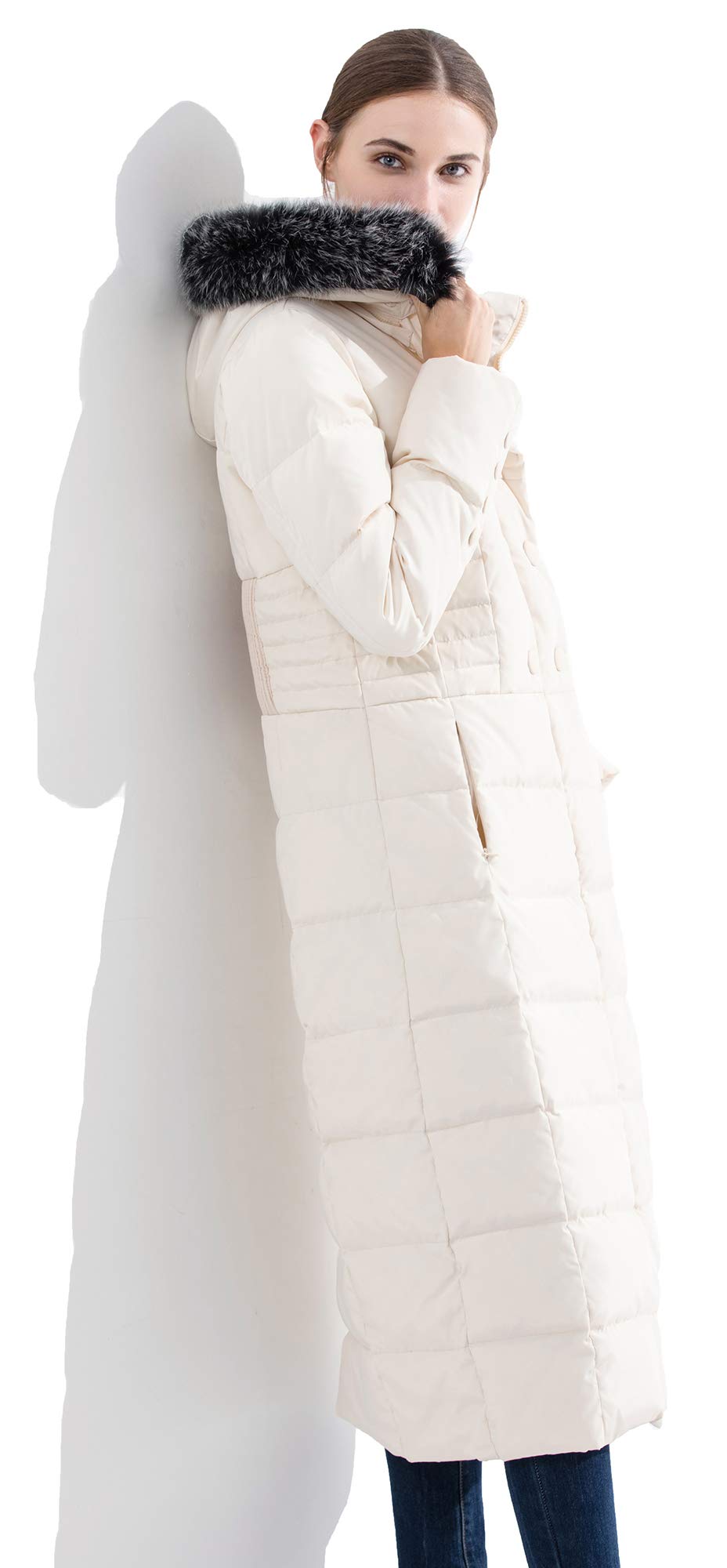 Obosoyo Women's Hooded Thickened Long Down Jacket Maxi Down Parka Puffer Coat (White, S)