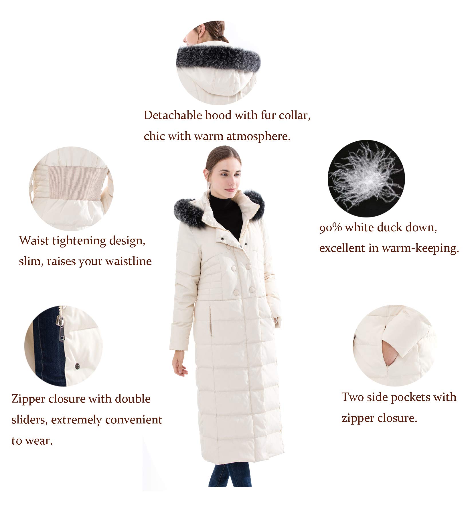 Obosoyo Women's Hooded Thickened Long Down Jacket Maxi Down Parka Puffer Coat (White, S)