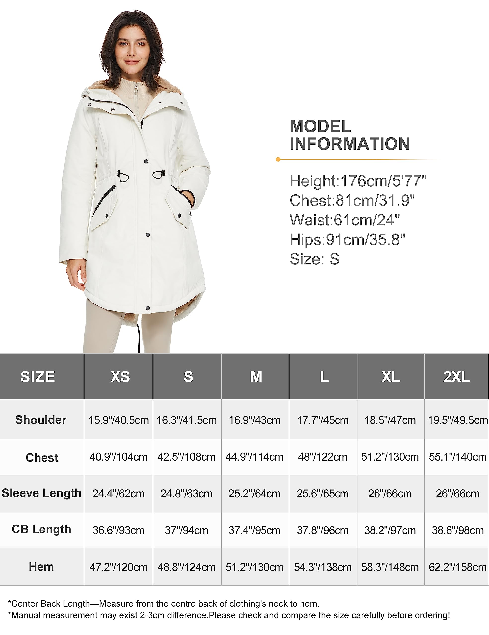 Orolay Women's Thicken Fleece Lined Parka Winter Coat Hooded Jacket with Pockets Beige M