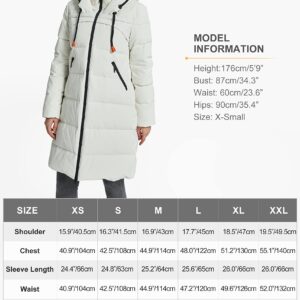 Orolay Women's Thickened Contrast Color Drawstring Down Jacket Hooded Parka Long Puffer Coat White L