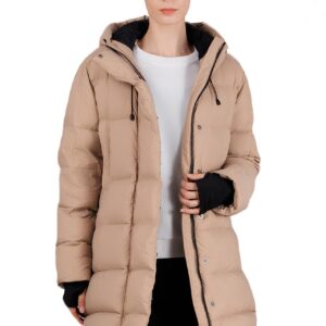 iDomosee Women's Winter Hooded Down Jacket - Warm Packable Thickened Puffer Jacket, Long Down Outerwear for Christmas Gift Khaki XXL