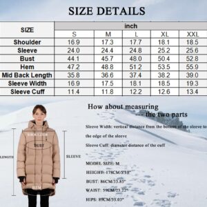 iDomosee Women's Winter Hooded Down Jacket - Warm Packable Thickened Puffer Jacket, Long Down Outerwear for Christmas Gift Khaki XXL