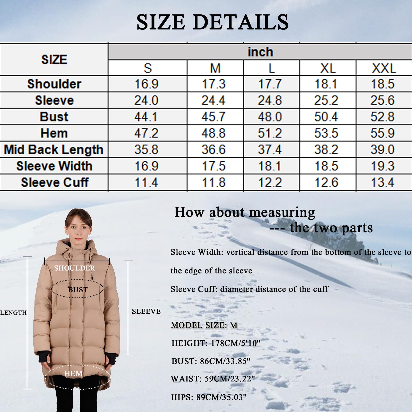 iDomosee Women's Winter Hooded Down Jacket - Warm Packable Thickened Puffer Jacket, Long Down Outerwear for Christmas Gift Khaki XXL