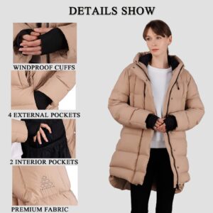 iDomosee Women's Winter Hooded Down Jacket - Warm Packable Thickened Puffer Jacket, Long Down Outerwear for Christmas Gift Khaki XXL