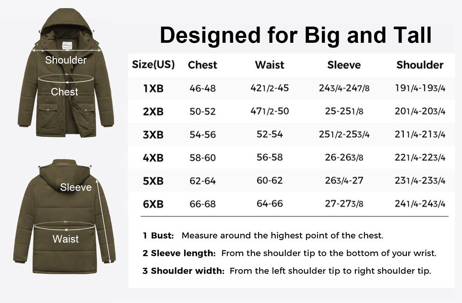 Chrisuno Big and Tall Winter Jackets Men Coats Long Parka Men's Hooded Warm Jacket Brown 6X