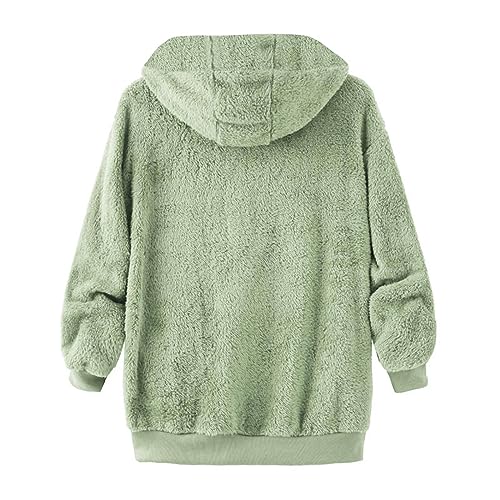 DOLKFU amazon outlet sales clearance today peacoat womens coat Womens Solid Faux Fur Coats Long Sleeve Zipper Fluffy Hooded Jacket Coat Fashion Oversized Outerwear Green XXL