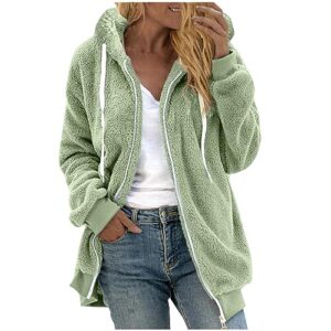 DOLKFU amazon outlet sales clearance today peacoat womens coat Womens Solid Faux Fur Coats Long Sleeve Zipper Fluffy Hooded Jacket Coat Fashion Oversized Outerwear Green XXL