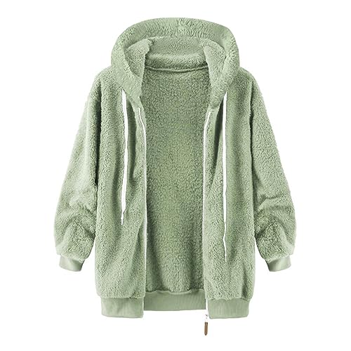 DOLKFU amazon outlet sales clearance today peacoat womens coat Womens Solid Faux Fur Coats Long Sleeve Zipper Fluffy Hooded Jacket Coat Fashion Oversized Outerwear Green XXL