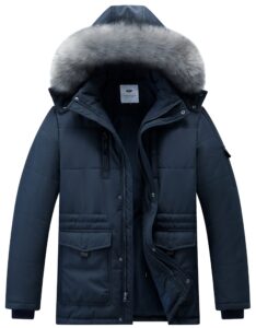 ggleaf men's winter parka jacket hooded thickened padded heavyweight warm coat with detachable fur hood navy xl