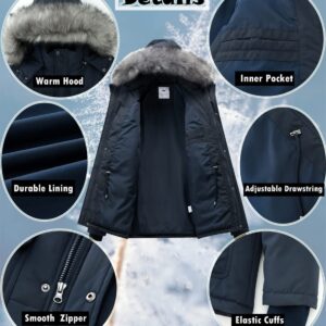 GGleaf Men's Winter Parka Jacket Hooded Thickened Padded Heavyweight Warm Coat with Detachable Fur Hood Navy XL