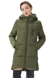 orolay women's stylish down hooded jacket with two-way zipper winter down coat puffer jacket army green m