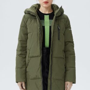 Orolay Women's Stylish Down Hooded Jacket with Two-Way Zipper Winter Down Coat Puffer Jacket Army Green M