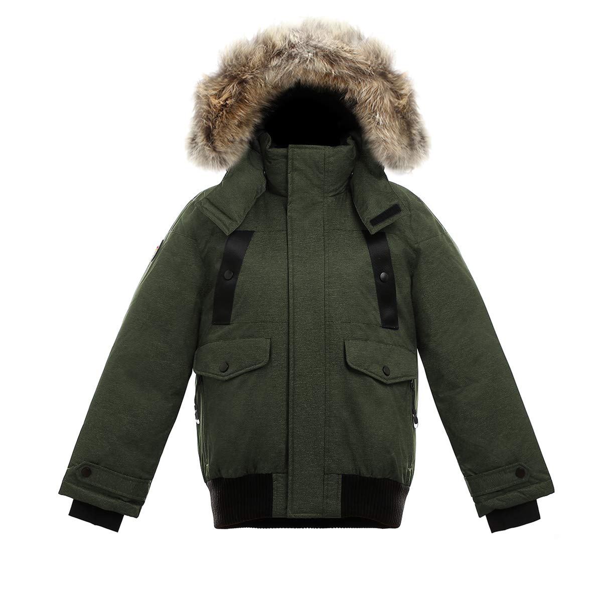 Triple F.A.T. Goose SAGA Collection | Norden Boys Hooded Goose Down Jacket Parka with Real Coyote Fur (12/14, Olive)