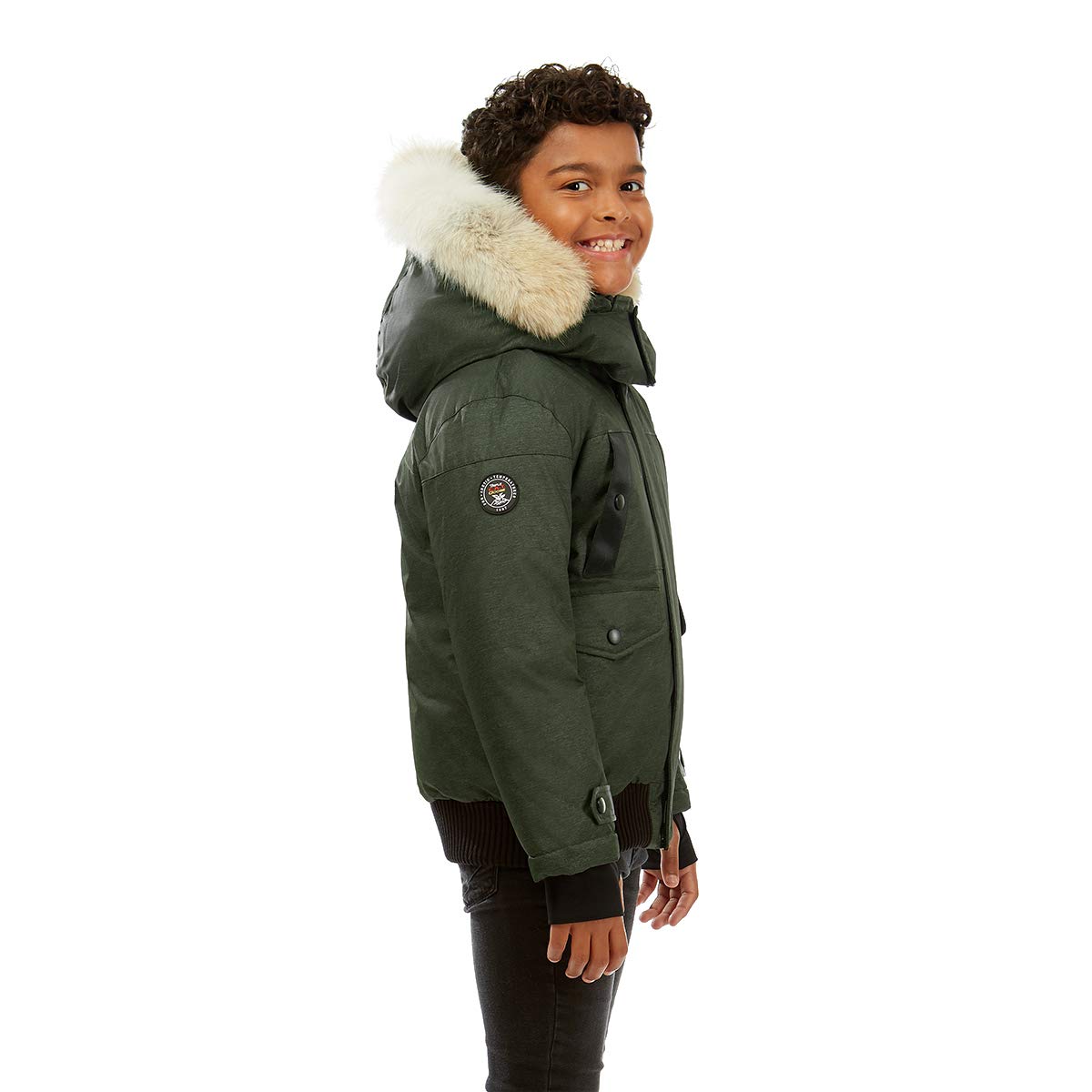 Triple F.A.T. Goose SAGA Collection | Norden Boys Hooded Goose Down Jacket Parka with Real Coyote Fur (12/14, Olive)