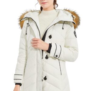 Orolay Women's Hooded Slim Puffer Jacket Quilted Mid Length Winter Down CoatWhite L