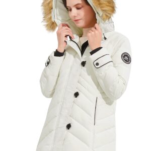 Orolay Women's Hooded Slim Puffer Jacket Quilted Mid Length Winter Down CoatWhite L