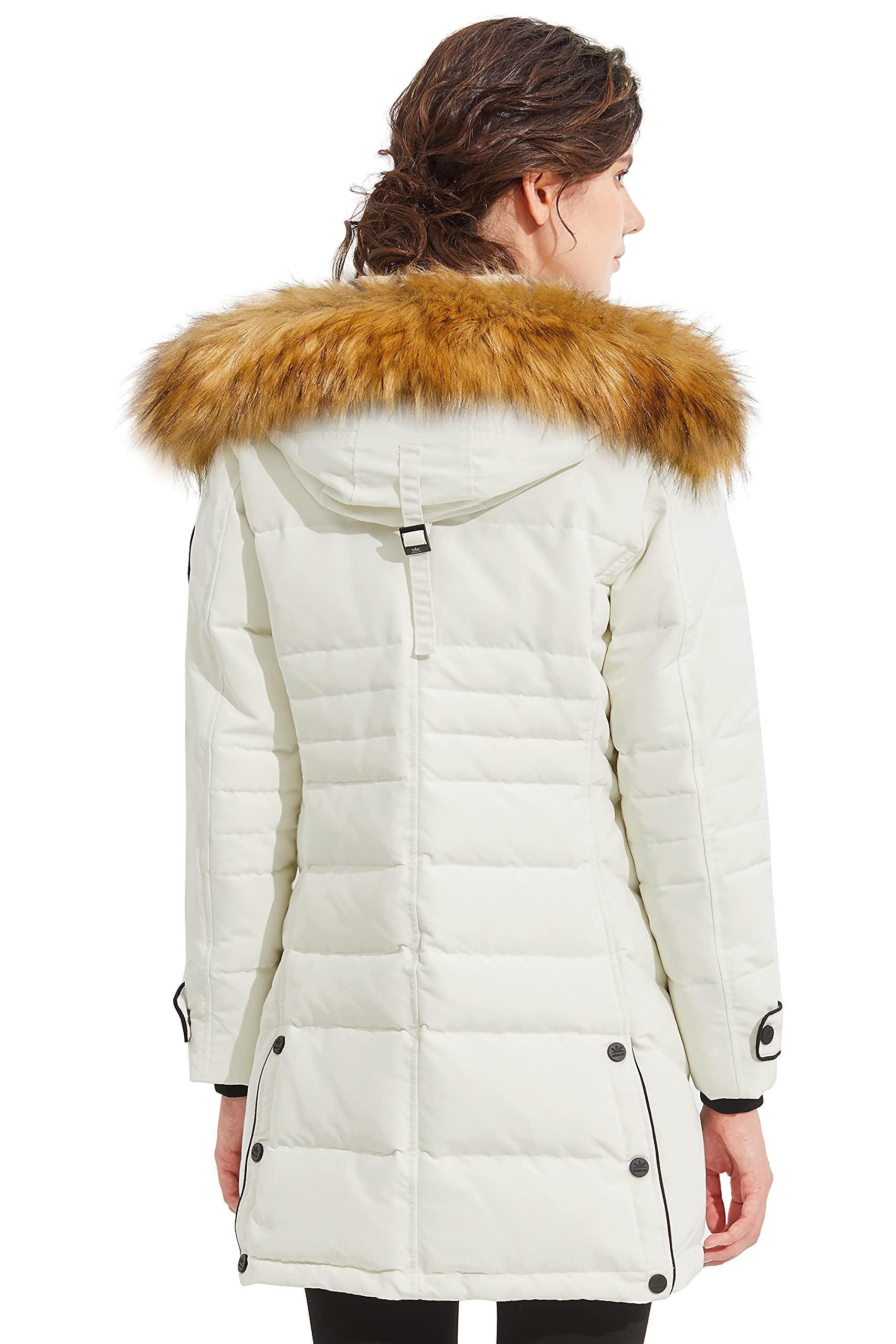 Orolay Women's Hooded Slim Puffer Jacket Quilted Mid Length Winter Down CoatWhite L