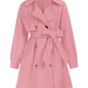 GRACE KARIN Girls Wool Blend Pea Coat Lapel Dress Coat Jackets with Pockets Belt Pink 12Y