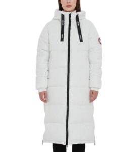 puremsx winter designer insulated parka, womens vegan down skiing hiking thick arctic warm overcoat quilted long jacket,white,small