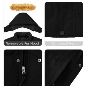 wantdo Men's Casual Bubble Coat with Fur Hood Warm Parka Jacket (Black, 2X-Large)