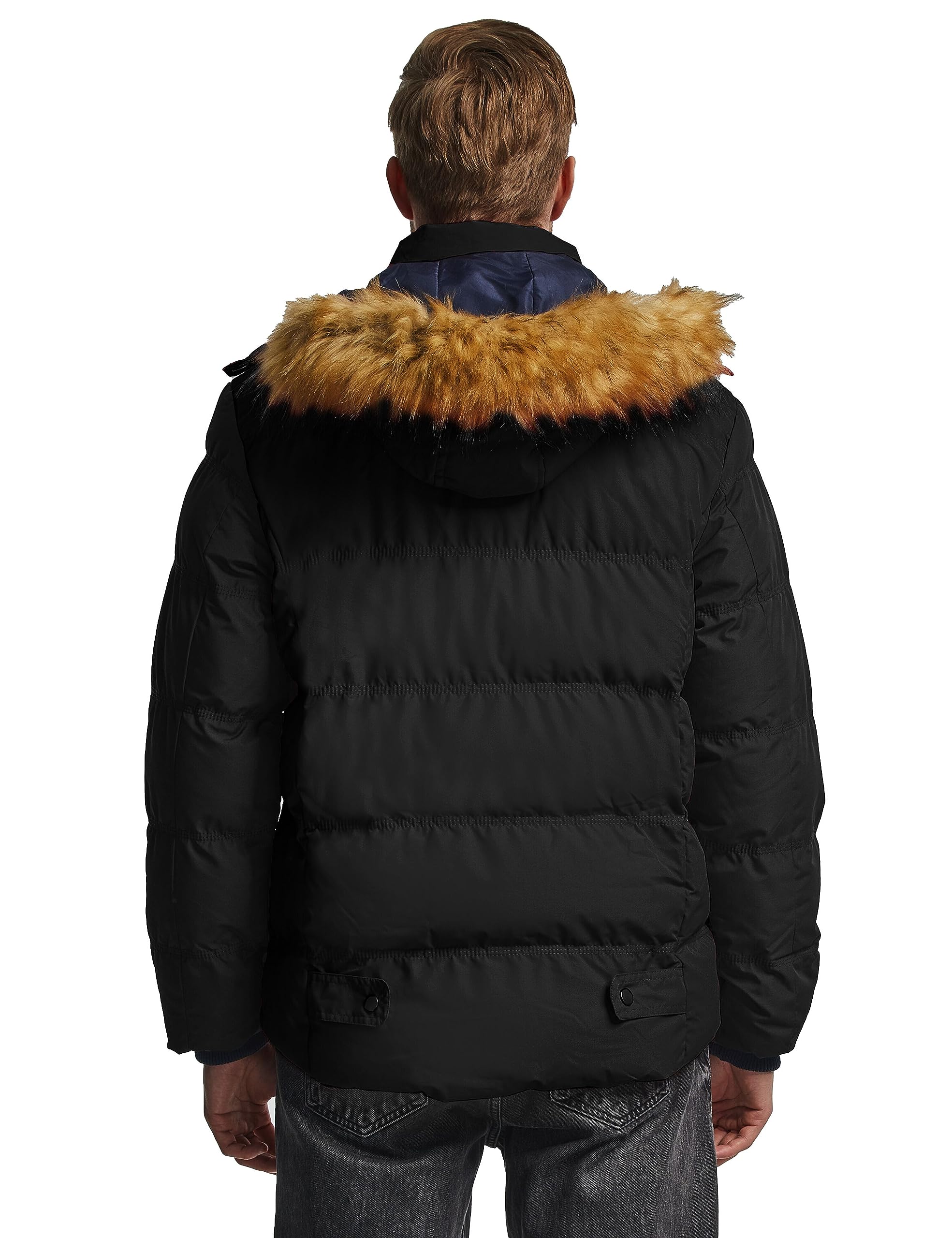 wantdo Men's Casual Bubble Coat with Fur Hood Warm Parka Jacket (Black, 2X-Large)