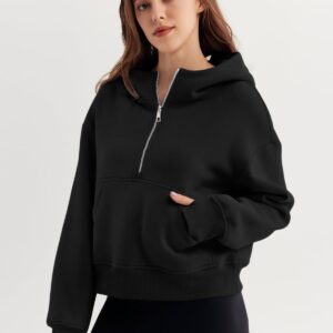 Trendy Queen Womens Oversized Sweatshirts Hoodies Half Zip Pullover Quarter Zip Pullover Fall Outfits Fashion Clothes 2024 Long Sleeve Fleece Winter Sweaters Jackets Y2k Cute Teen Girls Black