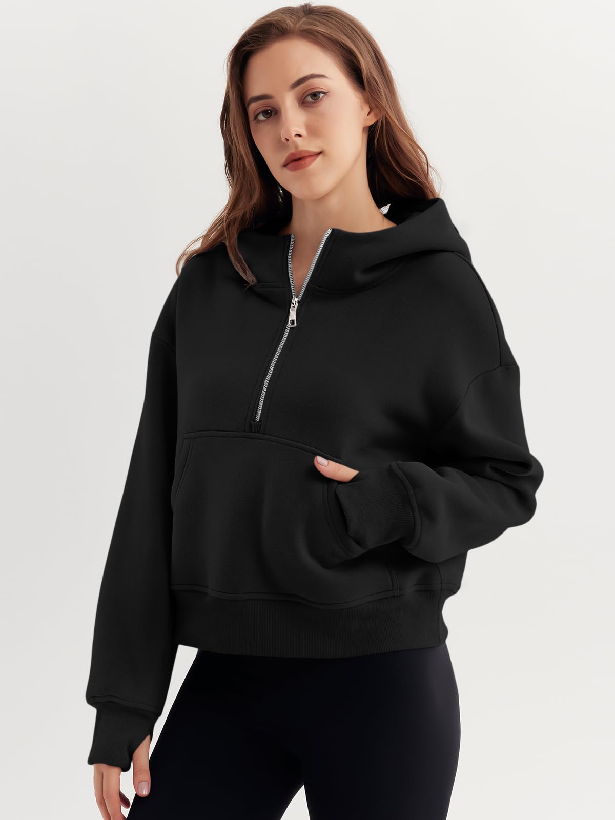 Trendy Queen Womens Oversized Sweatshirts Hoodies Half Zip Pullover Quarter Zip Pullover Fall Outfits Fashion Clothes 2024 Long Sleeve Fleece Winter Sweaters Jackets Y2k Cute Teen Girls Black