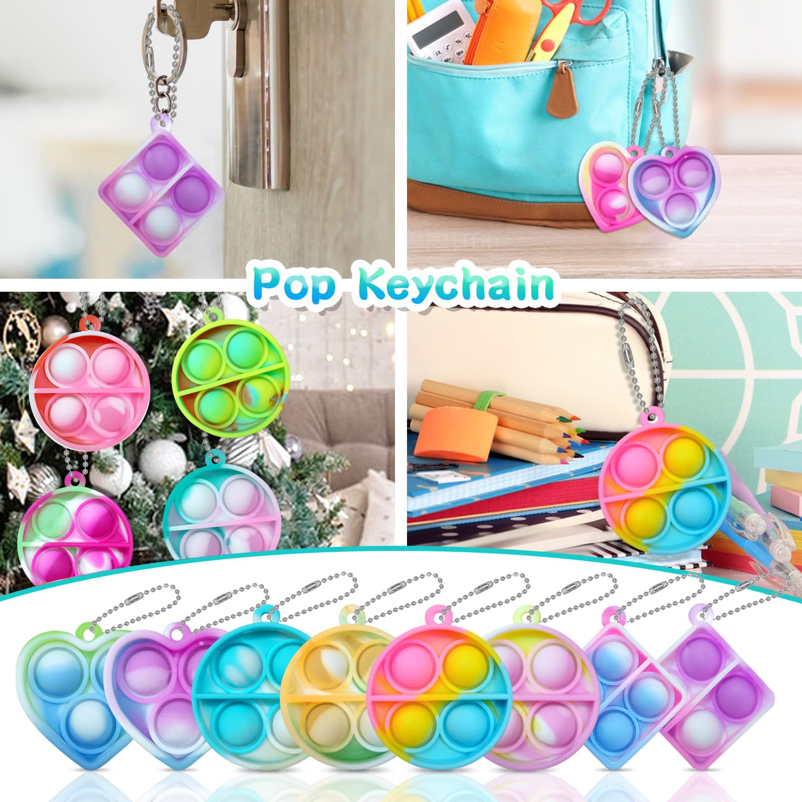 ONKULL Pop Fidget Keychain It Mini Fidget Toys Bulk 30 Pack Party Favors for Kids 4-8,8-12 Year Boys Girls Push Pops Bulk Toys Its Small Prizes for Kids Classroom Birthday Party Favors Bubble Poppers