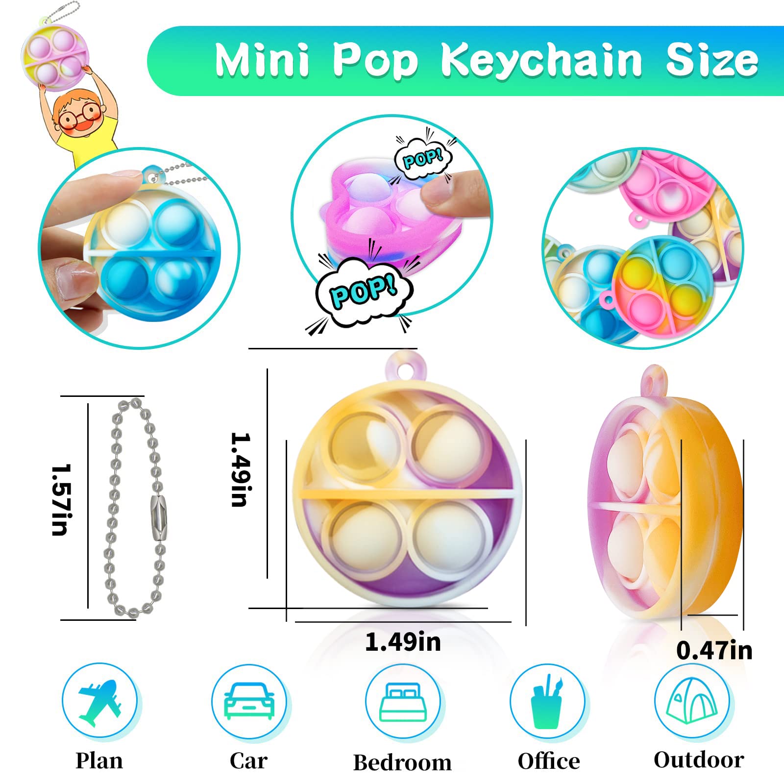 ONKULL Pop Fidget Keychain It Mini Fidget Toys Bulk 30 Pack Party Favors for Kids 4-8,8-12 Year Boys Girls Push Pops Bulk Toys Its Small Prizes for Kids Classroom Birthday Party Favors Bubble Poppers