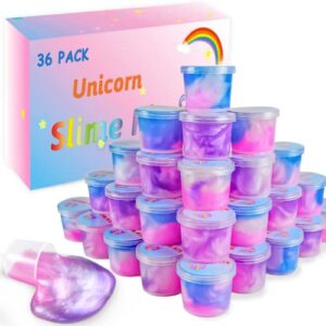 36 packs unicorn slime kit, unicorn party favors for kids, pretty stretchy & non-sticky galaxy slime pack, slime party favors for girls & boys goodie bag stuffers