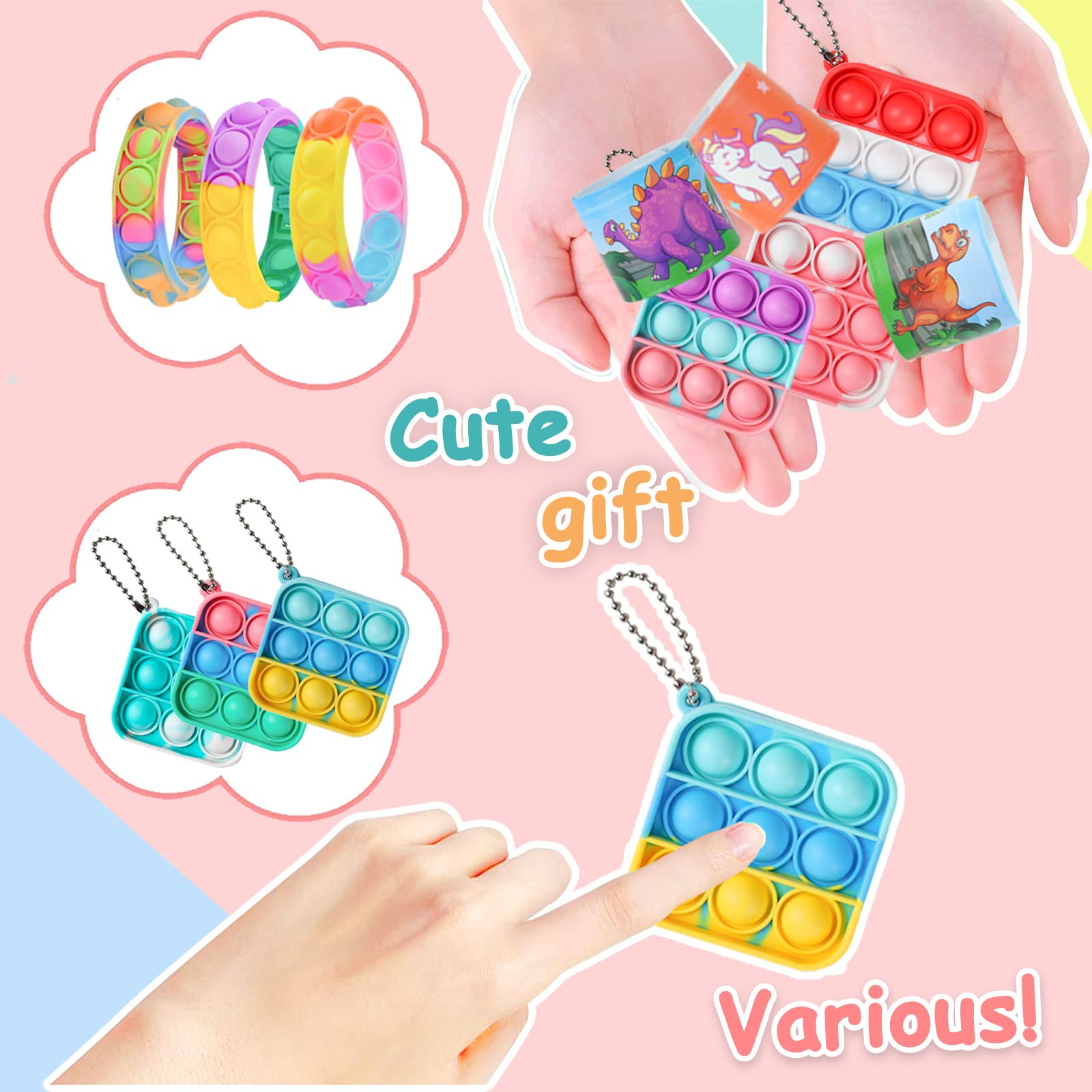 Birthday Party Favor for Kids, Pop Fidget Keychain Pack, Mini Mochi Squishy Bulk Toy, Slinky Classroom Pinata Prizes Supplies, Goodie Bag Valentines Day Easter Basket Stuffers for Boy Girl