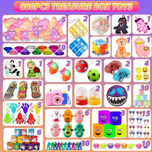 880 PCS Party Favors for Kids Fidget Toys Bulk,Treasure Box Toys,Christmas Stockings Stuffers,Goodie Bags Stuffers,Pinata Stuffers,Treasure Chest Prizes,Prize Box Toys,Bulk Prize for kids Classroom