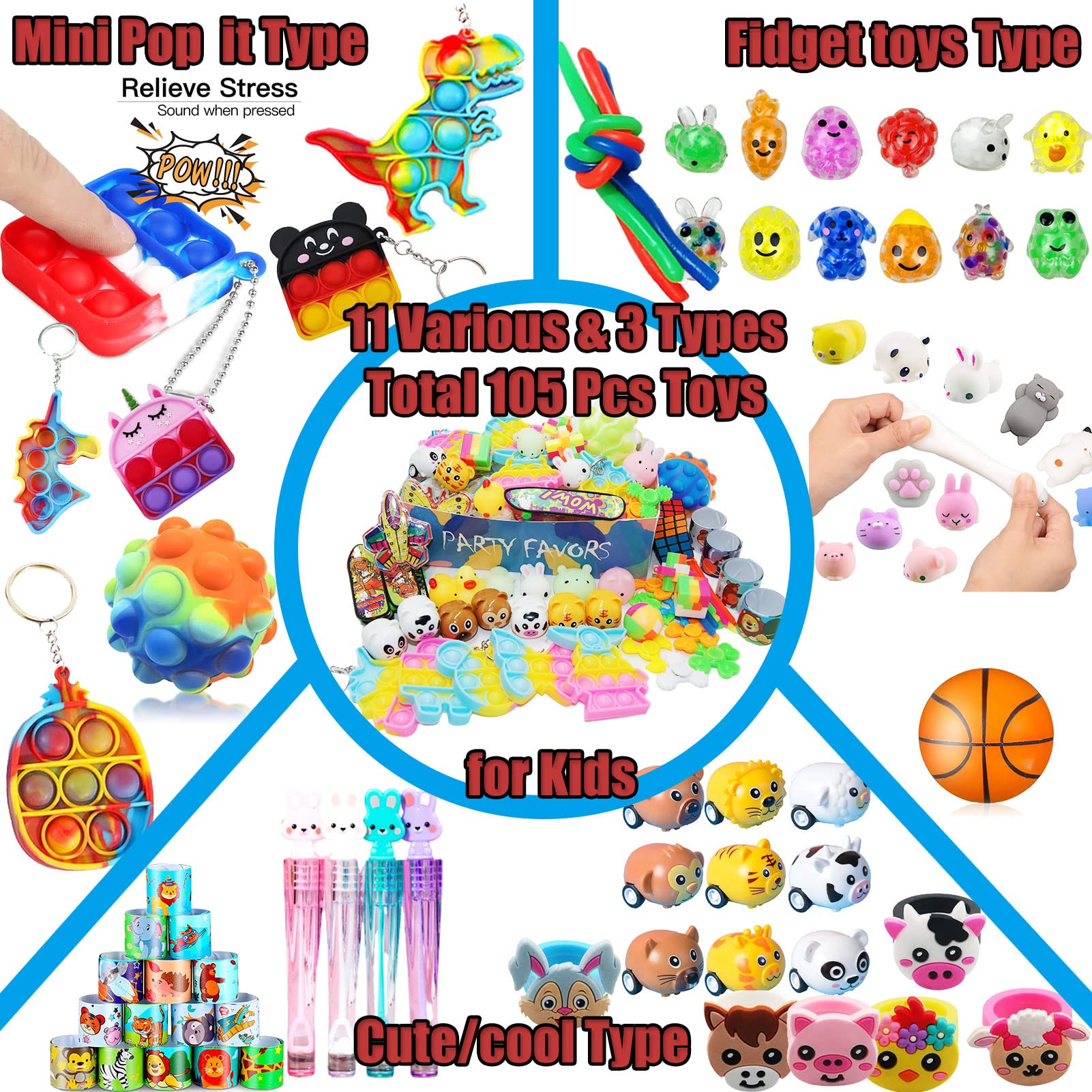 105 PCS Assortment Party Favors Toys for kids, Premium Mini Ctue Favors for All Ages kids Grils,Prize Box Toys,Goody Bag Fillers,pinata stuffers,Carnival Prizes for Boys and Girls 4-10