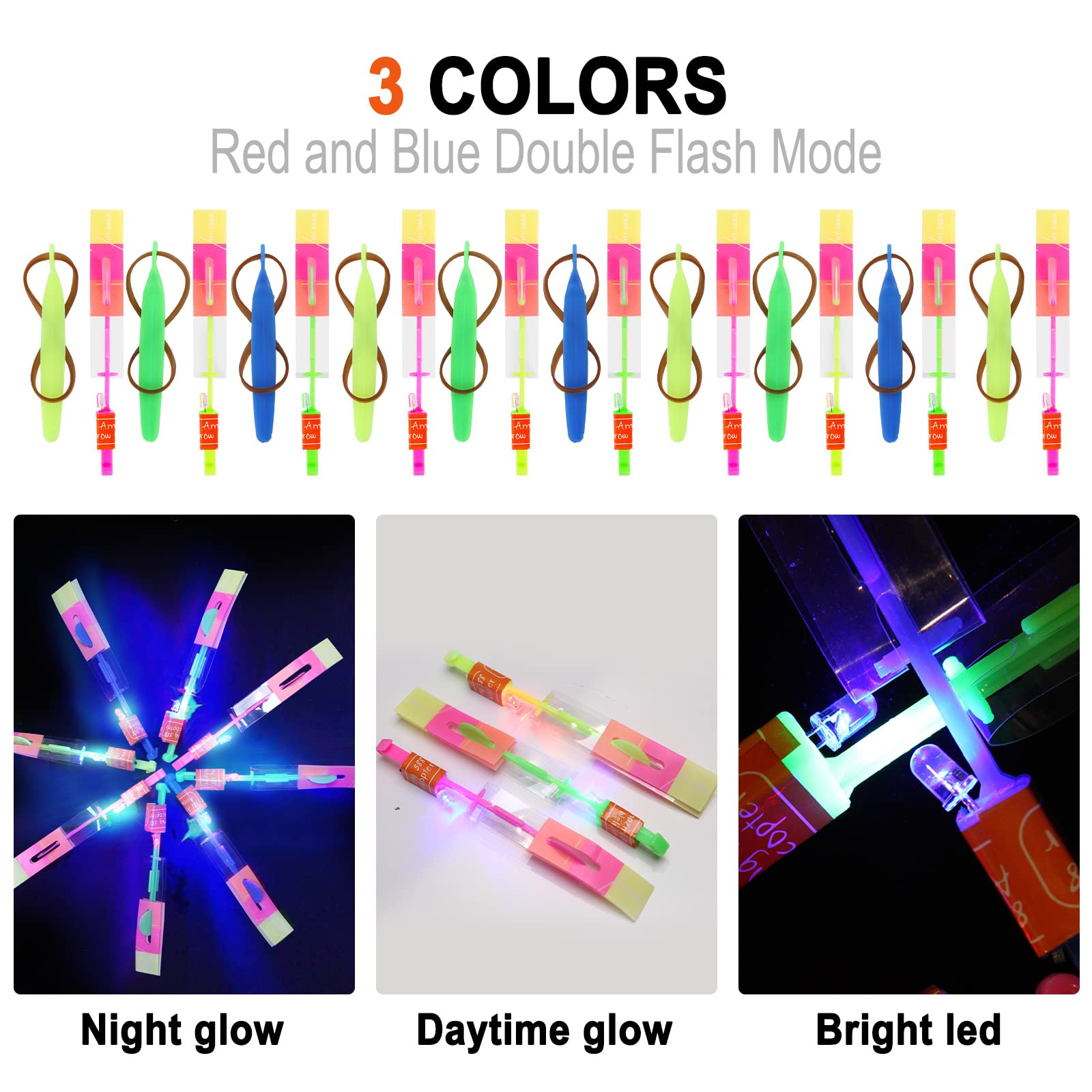 lpvoqpth 25 Sets LED Flying Set, 25 Slingshot+25 Glow Helicopter-50 Pcs, Flying Toy Outdoor Toys Glow in The Dark Party Supplies Party Favors for Kids 8-12,4-8