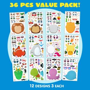 JOYIN 36 PCS 9"x6" Make a face Stickers for Kids, Make Your Own Animal Mix and Match Sticker Sheets with Safaris, Sea and Fantasy Animals Kids Crafts Party Favors Goodie Bags Stuffers for Kids