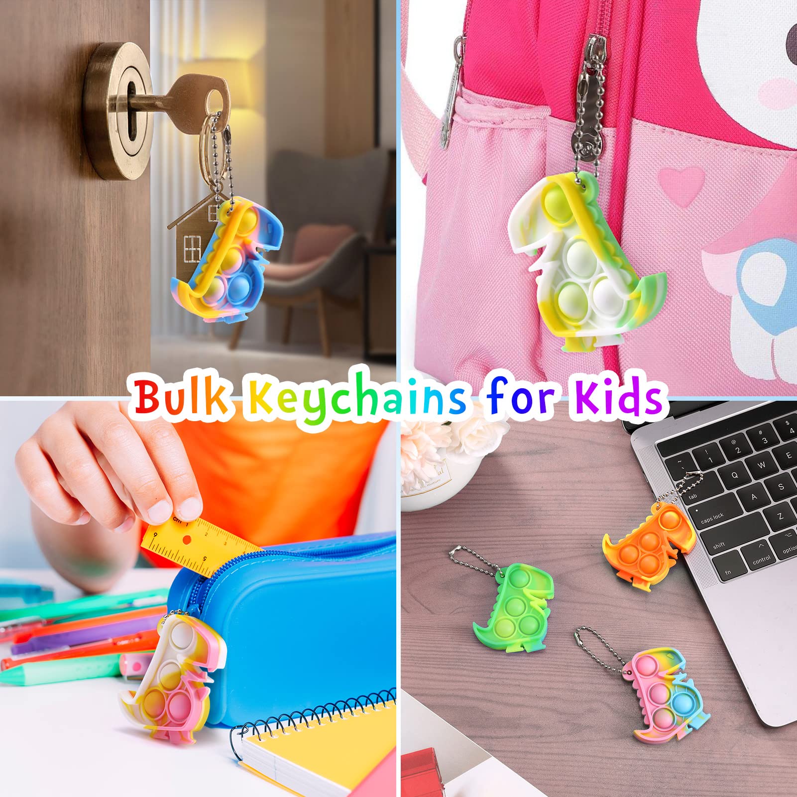 Dinosaur Party Favors 30 Pack Fidget Toys Bulk Dinosaur Keychains Dino Party Favors for Kids 4-8 Children Mini Supplies It Toddler Small Birthday Decorations Pop Fidgets Its for Boys Girls