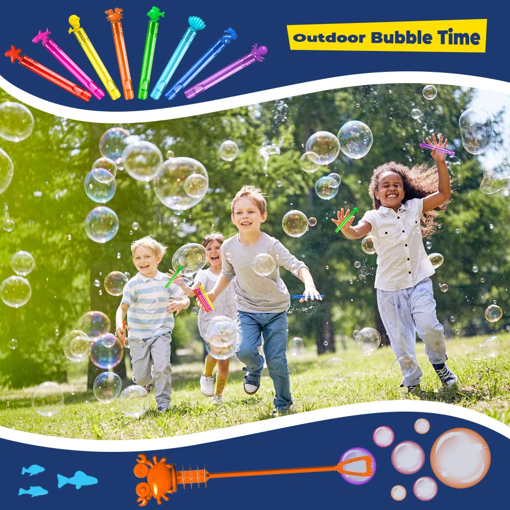 VKTEN 32Pcs Sea Mini Bubble Wands Assortment 8 Styles 8 Colors Bubble Party Favors for Kids, Bubbles for Kids, Themed Birthday Party Favors, Classroom Prizes Summer Outdoor Gifts for Girls Boys