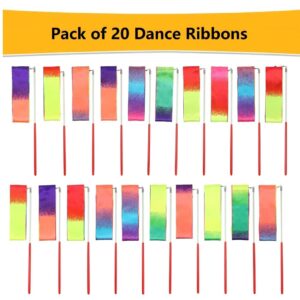 dervea 20 Pack Ribbon Dancing Wands Party Favors for Kids, Rainbow Birthday Decorations, Princess Party Supplies, Girls Party Games, Gymnastics Goody Bag Stuffers (Rainbow)