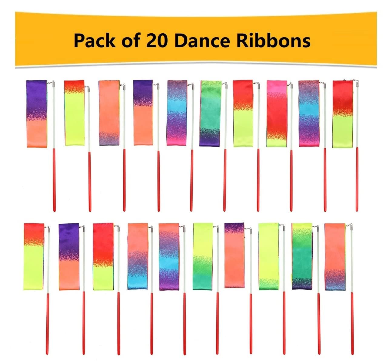 dervea 20 Pack Ribbon Dancing Wands Party Favors for Kids, Rainbow Birthday Decorations, Princess Party Supplies, Girls Party Games, Gymnastics Goody Bag Stuffers (Rainbow)