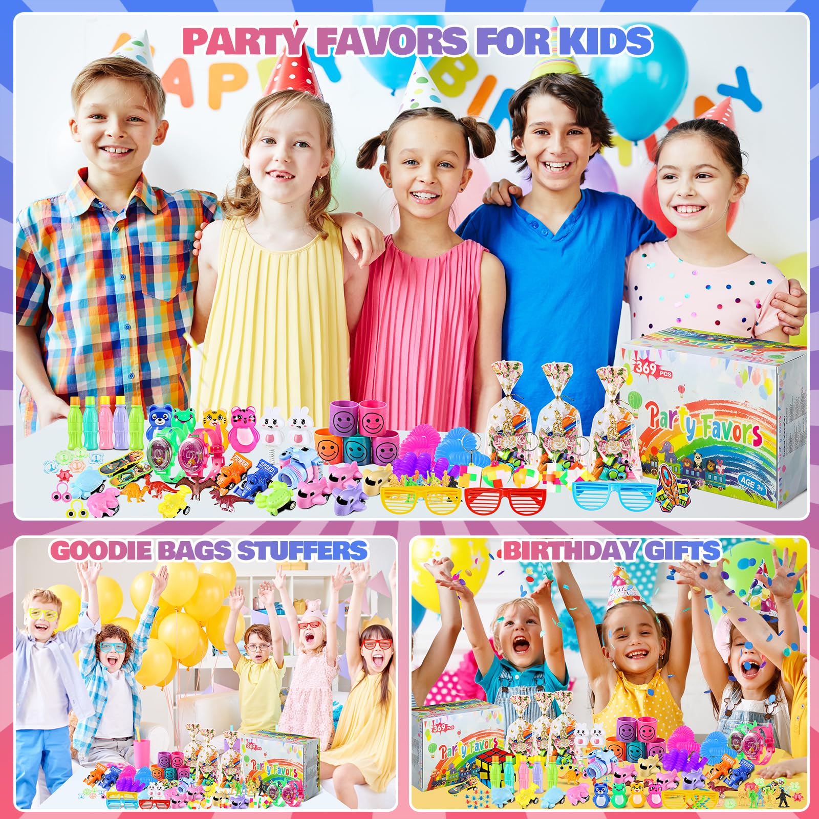 369PCS Party Favors for Kids 4-8 8-12, Classroom Treasure Box Bulk Prizes Reward, Goodie Bag/Stocking Stuffers for Carnival Birthday Gifts, Pinata Fillers, Autism Sensory Toys